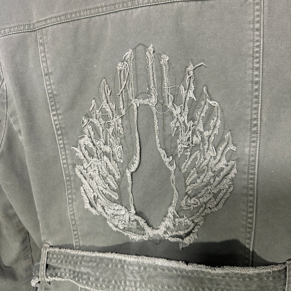 Free People Lux Military Utility Jacket Womens S Green Belted Embroidered Wings - Picture 6 of 6